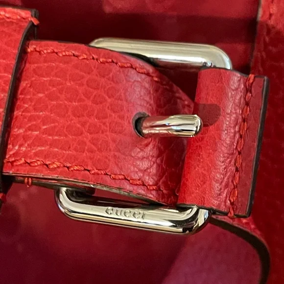 GUCCI Nylon Monogram Double Buckle Flap Messenger Bag Vibrant Red - Picture 5 of 16